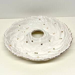Ceramic Chip Dish Bowl with Embossed Holly Leaves and Gold Leaf
